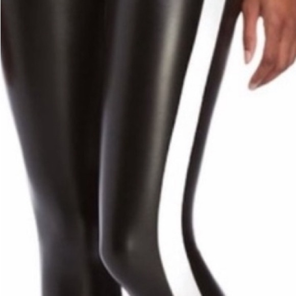 DAVID LERNER black liquid leggings, white stripe sides, zipper ankles Size S - Picture 3 of 10